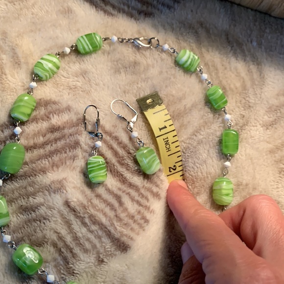 NWOT Silver and Green stone necklace and earring set - Picture 6 of 6